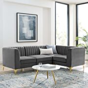 Channel tufted gray performance velvet 4pcs sectional sofa main photo
