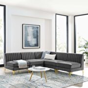 Channel tufted gray performance velvet 5pcs sectional sofa