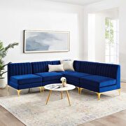 Triumph 5 (Navy) Channel tufted navy blue velvet 5-piece sectional sofa