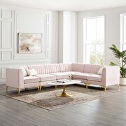 Channel tufted pink performance velvet 6pcs sectional sofa main photo