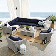 Conway (Navy) VI Sunbrella® outdoor patio wicker rattan 9-piece sectional sofa set in light gray/ navy