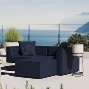 Saybrook II (Navy) Outdoor patio upholstered loveseat and ottoman set in navy