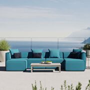 Outdoor patio upholstered 6-piece sectional sofa in turquoise main photo