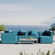 Turquoise finish outdoor patio upholstered 6-piece sectional sofa main photo