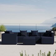 Navy finish outdoor patio upholstered 7-piece sectional sofa