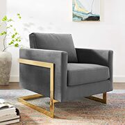 Posse II (Gray) Performance velvet accent chair in gold gray