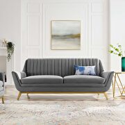 Winsome (Gray) Channel tufted performance velvet sofa in gray