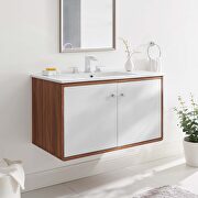 Wall-mount bathroom vanity in walnut white main photo