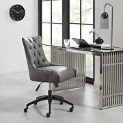 Tufted vegan leather office chair in black/ gray main photo