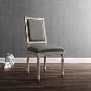 French vintage upholstered fabric dining side chair in natural gray