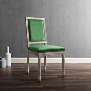 French vintage performance velvet dining side chair in natural emerald