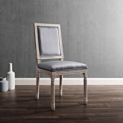 Court V (Gray) French vintage performance velvet dining side chair in natural gray
