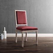 French vintage performance velvet dining side chair in natural maroon