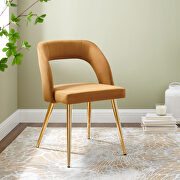 Marciano (Cognac) Cognac finish velvet upholstery and polished gold legs dining chair
