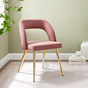 Dusty rose finish velvet upholstery and polished gold legs dining chair main photo