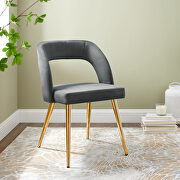 Gray finish velvet upholstery and polished gold legs dining chair main photo