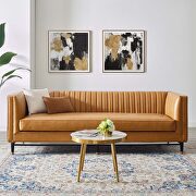 Channel tufted vegan leather sofa in tan finish main photo