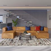 Vegan leather 4-piece sofa and 2 ottomans set in tan main photo