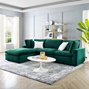 Down filled overstuffed performance velvet 4-piece sectional sofa in green