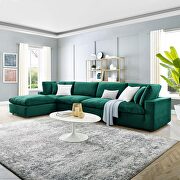 Down filled overstuffed performance velvet 5-piece sectional sofa in green
