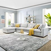 Down filled overstuffed performance velvet 5-piece sectional sofa in light gray main photo