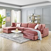 Down filled overstuffed performance velvet 6-piece sectional sofa in dusty rose