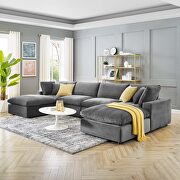 Down filled overstuffed performance velvet 6-piece sectional sofa in gray main photo