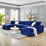 Down filled overstuffed performance velvet 6-piece sectional sofa in navy