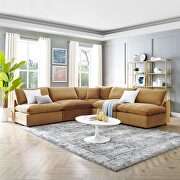 Down filled overstuffed performance velvet 5-piece sectional sofa in cognac main photo