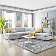 Down filled overstuffed performance velvet 5-piece sectional sofa in light gray main photo
