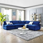 Down filled overstuffed performance velvet 5-piece sectional sofa in navy