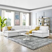 Down filled overstuffed performance velvet 5-piece sectional sofa in white main photo