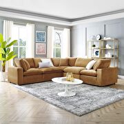Down filled overstuffed performance velvet 5-piece sectional sofa in cognac main photo