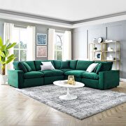 Down filled overstuffed performance velvet 5-piece sectional sofa in green
