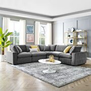 Down filled overstuffed performance velvet 5-piece sectional sofa in gray main photo