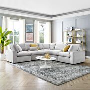 Down filled overstuffed performance velvet 5-piece sectional sofa in light gray