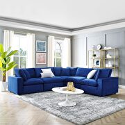 Down filled overstuffed performance velvet 5-piece sectional sofa in navy main photo