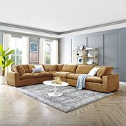 Down filled overstuffed performance velvet 6-piece sectional sofa in cognac main photo