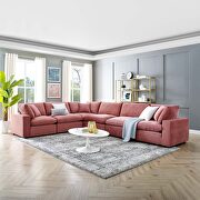 Down filled overstuffed performance velvet 6-piece sectional sofa in dusty rose main photo