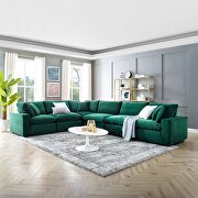 Down filled overstuffed performance velvet 6-piece sectional sofa in green