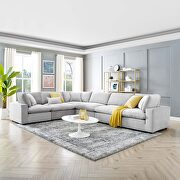 Down filled overstuffed performance velvet 6-piece sectional sofa in light gray