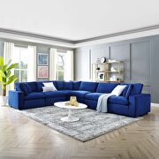 Down filled overstuffed performance velvet 6-piece sectional sofa in navy