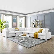 Down filled overstuffed performance velvet 6-piece sectional sofa in white main photo