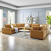 Down filled overstuffed performance velvet 8-piece sectional sofa in cognac main photo