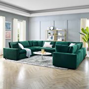 Down filled overstuffed performance velvet 8-piece sectional sofa in green