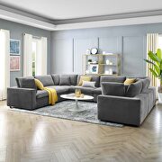Down filled overstuffed performance velvet 8-piece sectional sofa in gray main photo