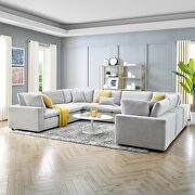 Down filled overstuffed performance velvet 8-piece sectional sofa in light gray main photo