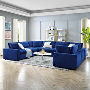 Down filled overstuffed performance velvet 8-piece sectional sofa in navy
