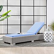 Outdoor patio wicker rattan chaise lounge in light gray/ light blue main photo