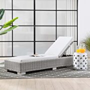 Outdoor patio wicker rattan chaise lounge in light gray/ white main photo